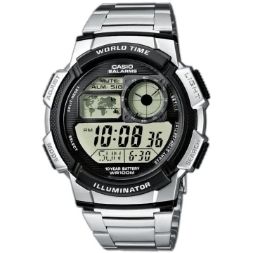 Zegarek męski Casio AE-1000WD-1AVDF na srebrnej bransolecie, szary wyświetlacz