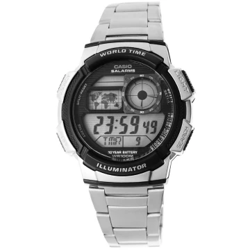 Zegarek męski Casio AE-1000WD-1AVEF na srebrnej bransolecie, szary wyświetlacz