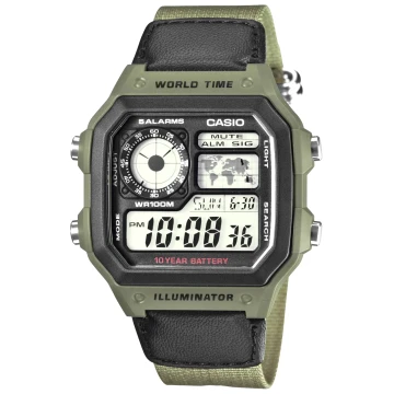 Zegarek męski Casio AE-1200WHB-3BVDF na zielonym pasku, czarny wyświetlacz