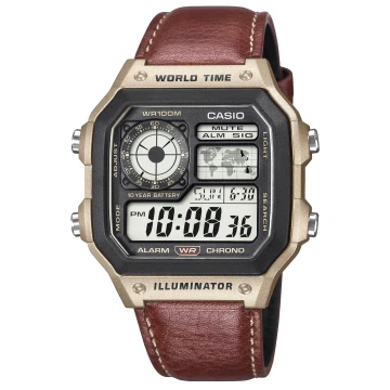 Zegarek męski Casio AE-1200WHL-5AVDF na brązowym pasku, czarny wyświetlacz