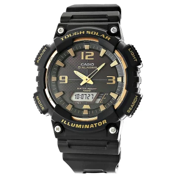 Zegarek męski Casio AQ-S810W-1A3VDF na czarnym pasku, czarna tarcza