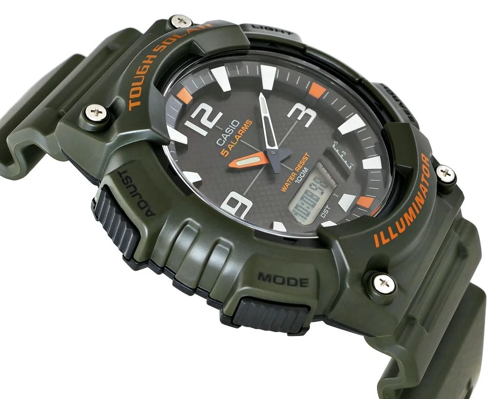 Zegarek męski Casio AQ-S810W-3AVDF na zielonym pasku, czarna tarcza - zdjęcie 2 Zegarek męski Casio AQ-S810W-3AVDF na zielonym pasku, czarna tarcza - zdjęcie 2