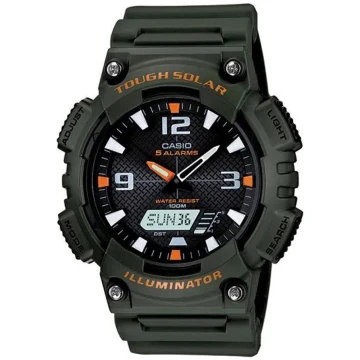 Zegarek męski Casio AQ-S810W-3AVDF na zielonym pasku, czarna tarcza