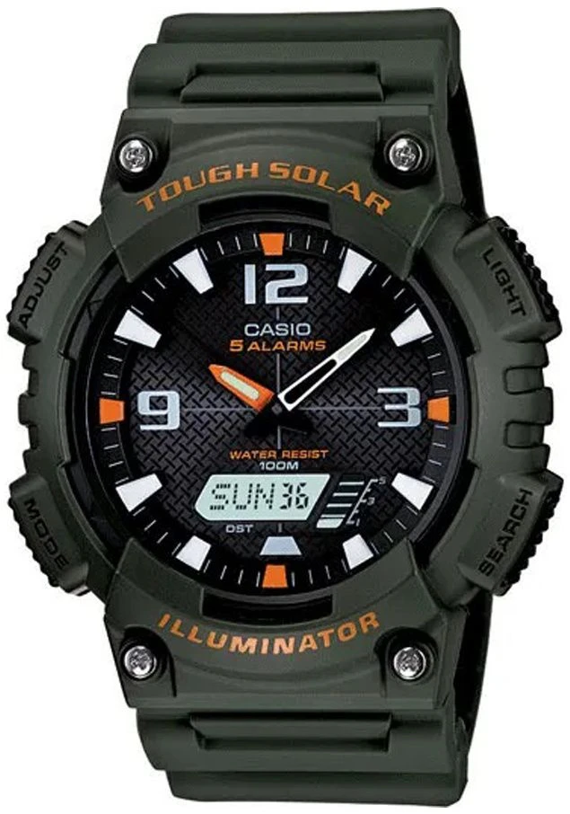 Zegarek męski Casio AQ-S810W-3AVDF na zielonym pasku, czarna tarcza Zegarek męski Casio AQ-S810W-3AVDF na zielonym pasku, czarna tarcza