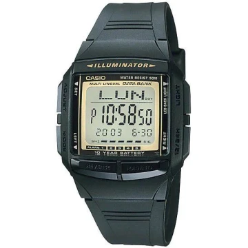 Zegarek męski Casio DB-36-9AVDF na czarnym pasku, czarna tarcza
