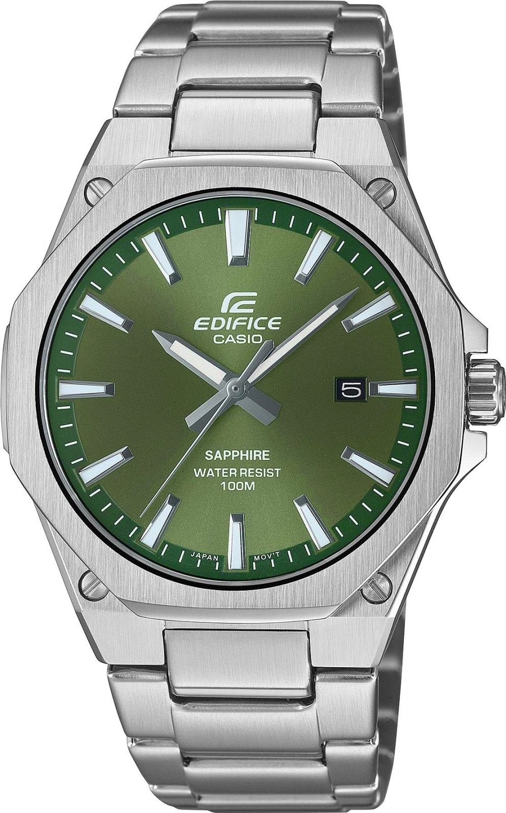 Zegarek męski Casio Edifice EFR-S108D-3AVUEF na bransolecie srebrnej, zielona tarcza Zegarek męski Casio Edifice EFR-S108D-3AVUEF na bransolecie srebrnej, zielona tarcza