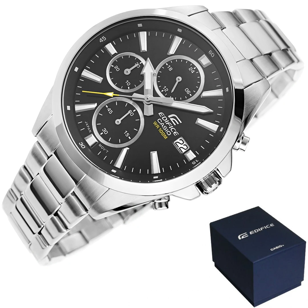 Zegarek męski Casio Edifice EFV-560D-1AVUEF na srebrnej bransolecie, czarna tarcza - zdjęcie 2 Zegarek męski Casio Edifice EFV-560D-1AVUEF na srebrnej bransolecie, czarna tarcza - zdjęcie 2