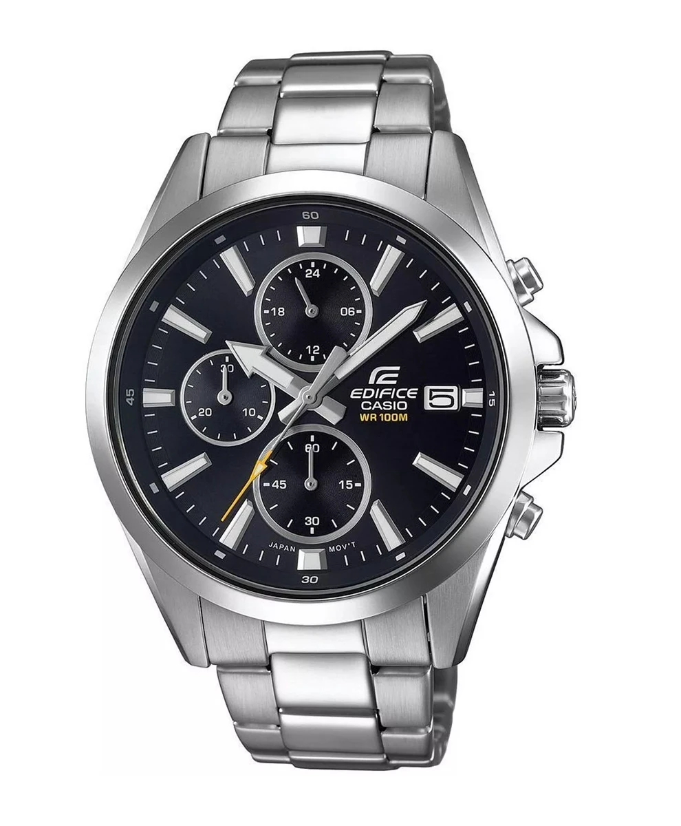 Zegarek męski Casio Edifice EFV-560D-1AVUEF na srebrnej bransolecie, czarna tarcza Zegarek męski Casio Edifice EFV-560D-1AVUEF na srebrnej bransolecie, czarna tarcza