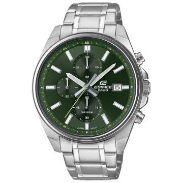 Zegarek męski Casio Edifice EFV-610D-3CVUEF na srebrnej bransolecie, zielona tarcza