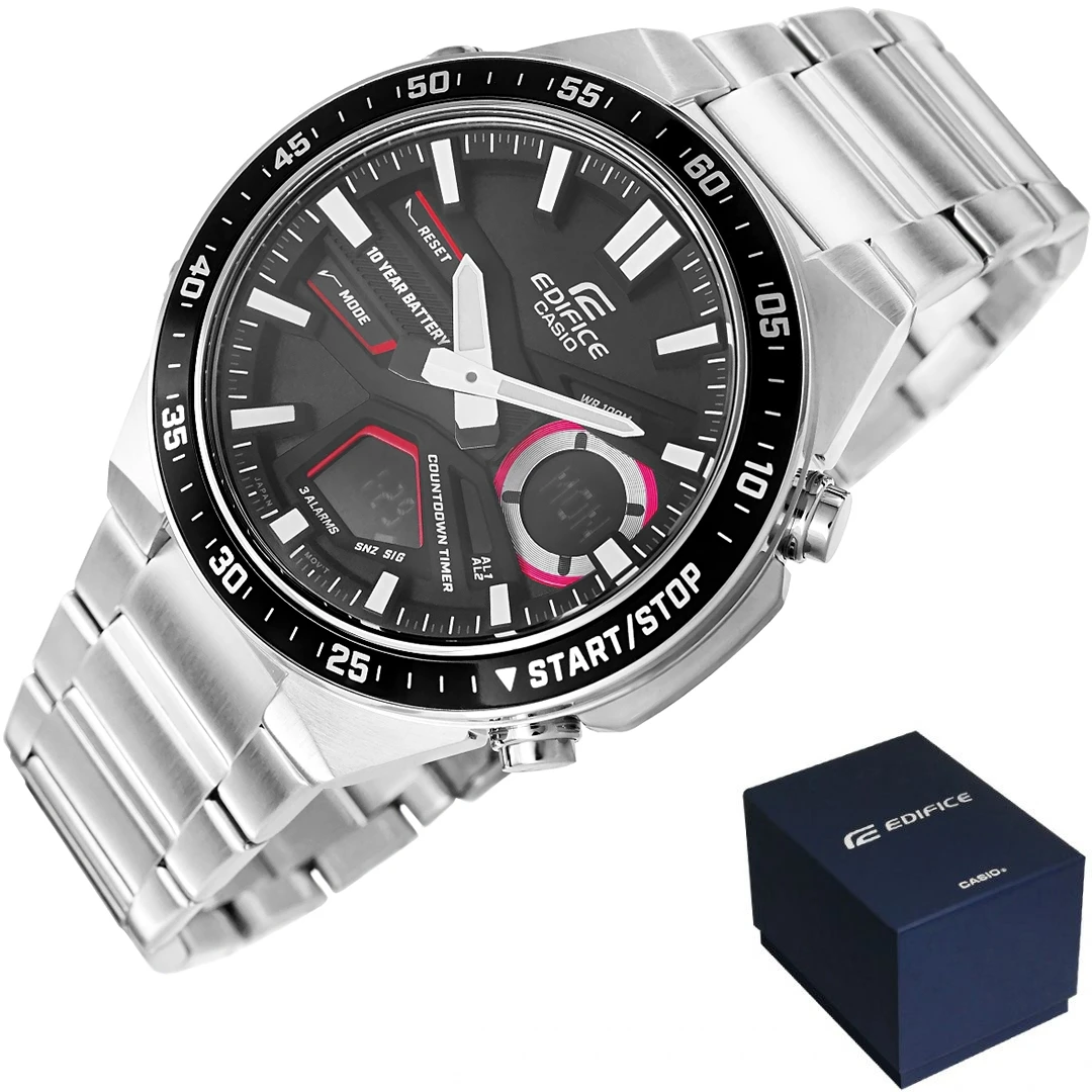 Zegarek męski Casio Edifice EFV-C110D-1A4VEF na bransolecie srebrnej, czarna tarcza - zdjęcie 2 Zegarek męski Casio Edifice EFV-C110D-1A4VEF na bransolecie srebrnej, czarna tarcza - zdjęcie 2