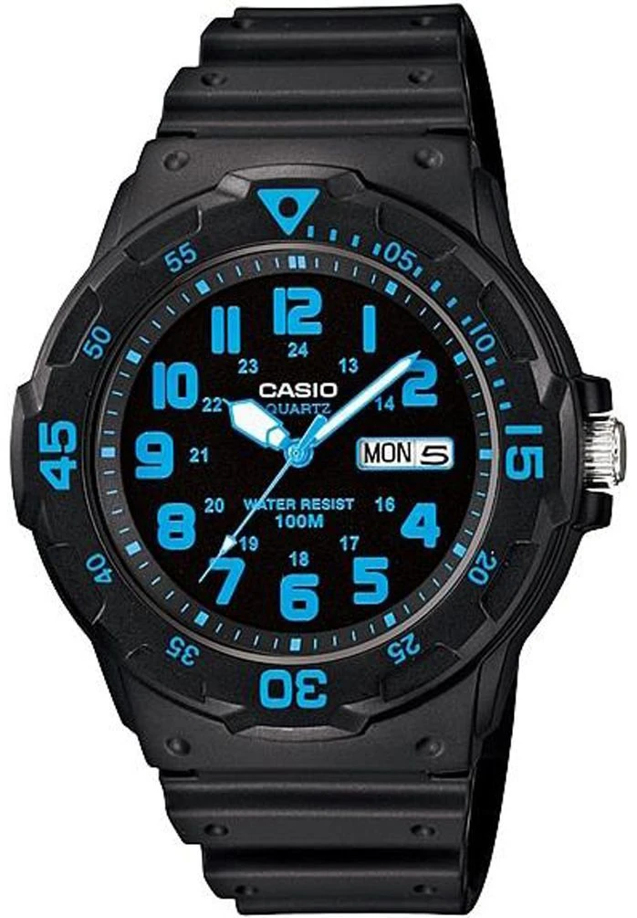 Zegarek męski Casio MRW-200H-2BVDF na czarnym pasku, czarna tarcza Zegarek męski Casio MRW-200H-2BVDF na czarnym pasku, czarna tarcza