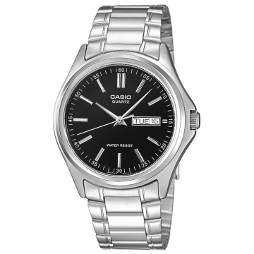 Zegarek męski Casio MTP-1239D-1ADF na srebrnej bransolecie, czarna tarcza