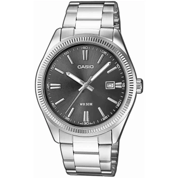 Zegarek męski Casio MTP-1302D-1A1VDF na bransolecie srebrnej, grafitowa tarcza