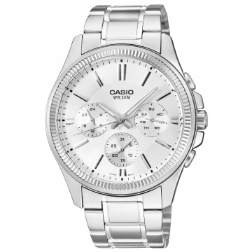 Zegarek męski Casio MTP-1375D-7AVDF na srebrnej bransolecie, srebrna tarcza