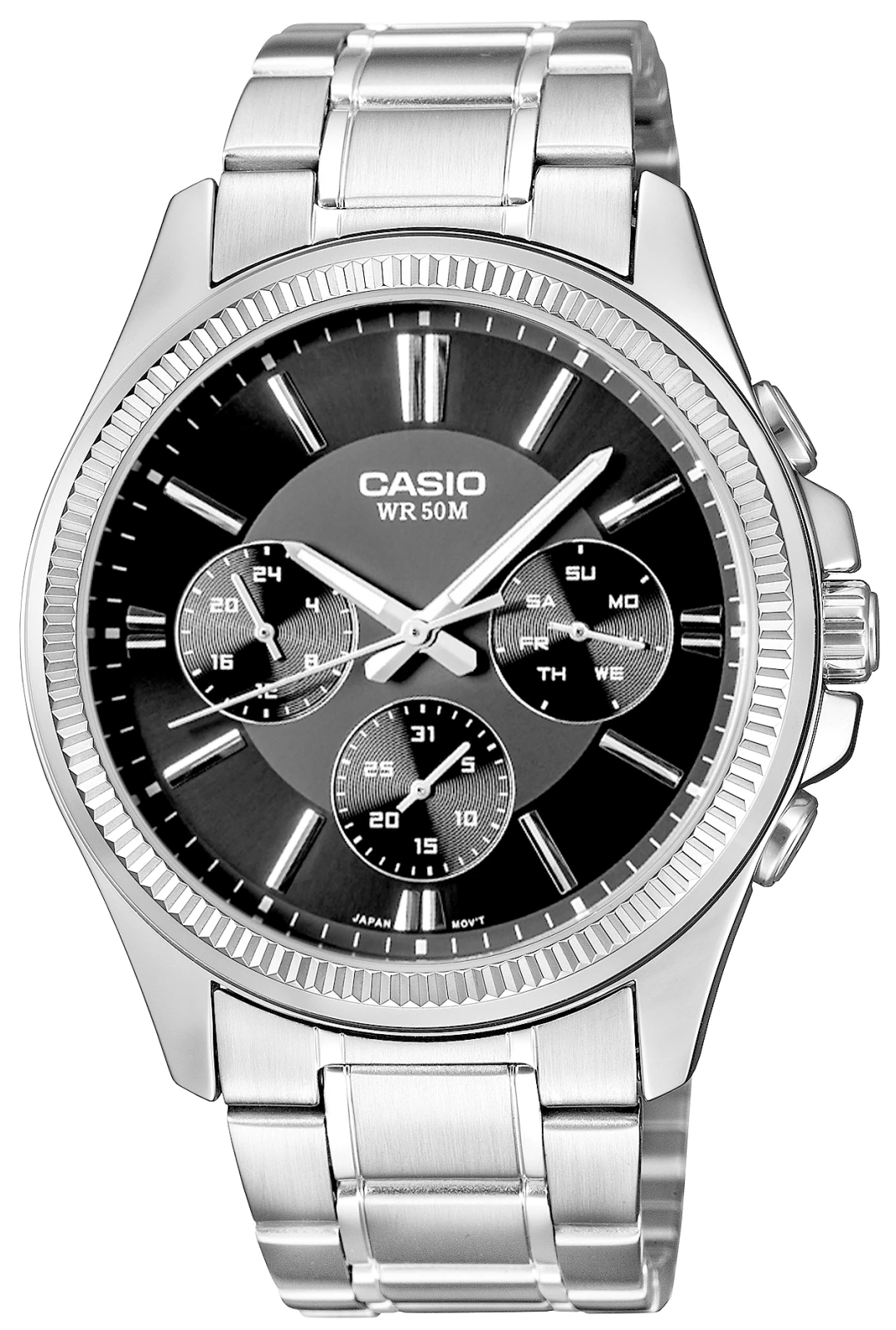 Zegarek męski Casio MTP-1375D-1AVDF na srebrnej bransolecie, czarna tarcza Zegarek męski Casio MTP-1375D-1AVDF na srebrnej bransolecie, czarna tarcza