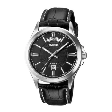 Zegarek męski Casio MTP-1381L-1AVDF na czarnym pasku, czarna tarcza