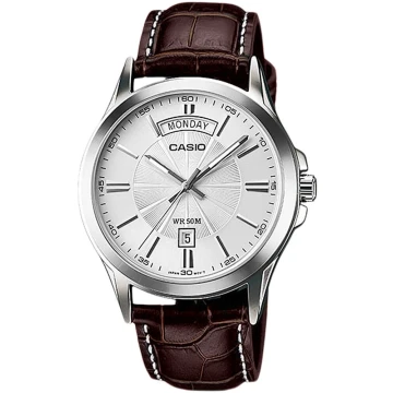 Zegarek męski Casio MTP-1381L-7AVDF na brązowym pasku, srebrna tarcza