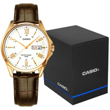Zegarek męski Casio MTP-1384L-7AVEF na brązowym pasku, srebrna tarcza