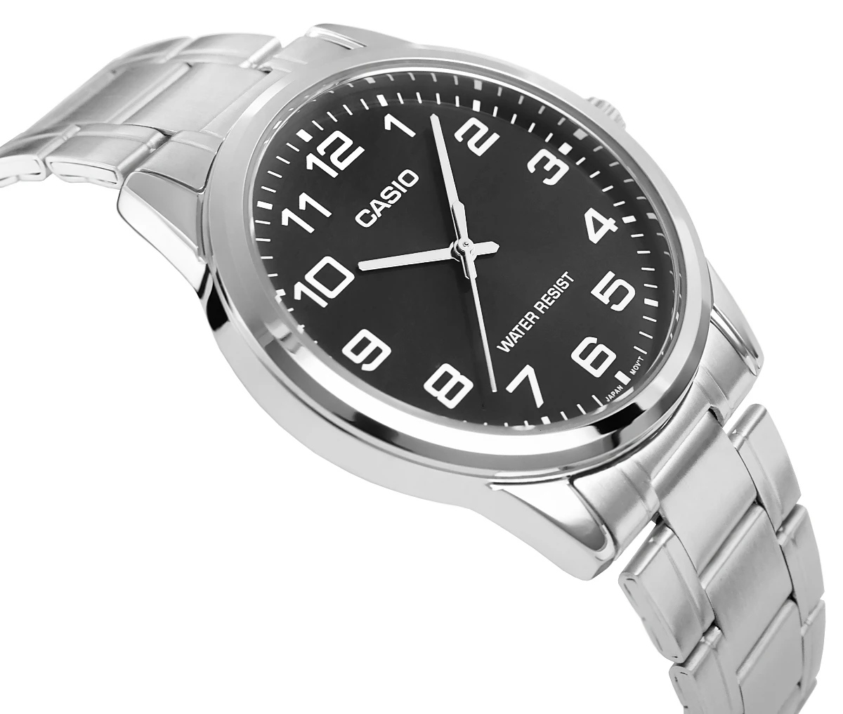 Zegarek męski Casio MTP-V001D-1BUDF na bransolecie srebrnej, czarna tarcza - zdjęcie 2 Zegarek męski Casio MTP-V001D-1BUDF na bransolecie srebrnej, czarna tarcza - zdjęcie 2