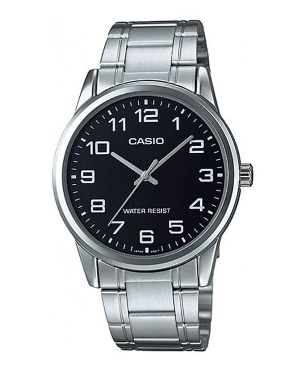 Zegarek męski Casio MTP-V001D-1BUDF na bransolecie srebrnej, czarna tarcza Zegarek męski Casio MTP-V001D-1BUDF na bransolecie srebrnej, czarna tarcza
