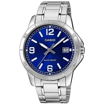 Zegarek męski Casio MTP-V004D-2BUDF na srebrnej bransolecie, niebieska tarcza