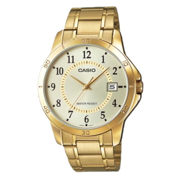 Zegarek męski Casio MTP-V004G-9BUDF na złotej bransolecie, złota tarcza