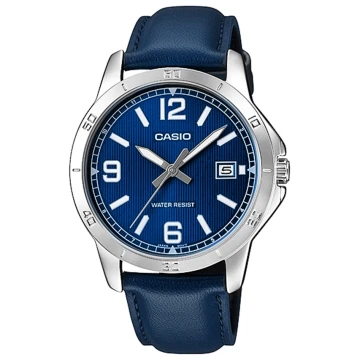 Zegarek męski Casio MTP-V004L-2BUDF na granatowym pasku, niebieska tarcza