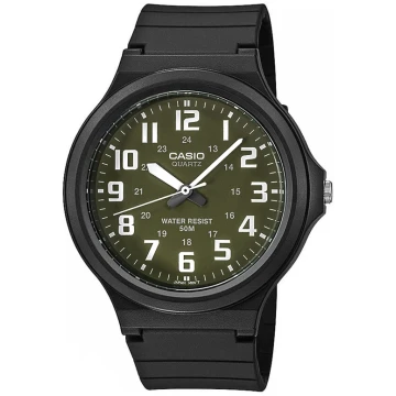 Zegarek męski Casio MW-240-3BVDF na czarnym pasku, zielona tarcza