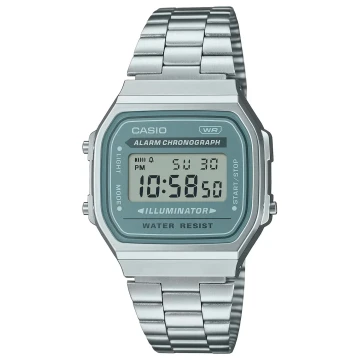 Zegarek uniseks Casio Vintage A168WA-3AYDF na srebrnej bransolecie, turkusowa tarcza