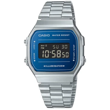 Zegarek uniseks Casio Vintage A168WEM-2BEF na srebrnej bransolecie, turkusowa tarcza