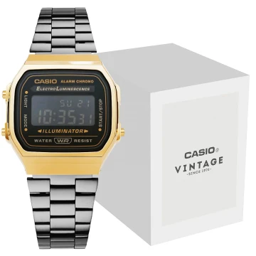 Zegarek uniseks Casio Vintage A168WEGB-1BEF na czarnej bransolecie, czarna tarcza