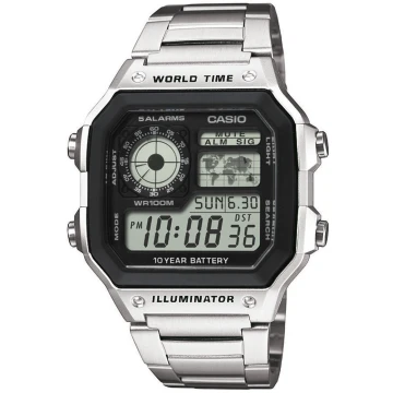 Zegarek męski Casio AE-1200WHD-1AVEEF na srebrnej bransolecie, szary wyświetlacz