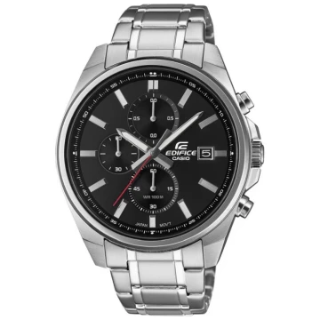 Zegarek męski Casio Edifice EFV-610D-1AVUEF na srebrnej bransolecie, czarna tarcza