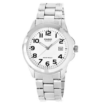 Zegarek męski Casio MTP-1259PD-7BEF na srebrnej bransolecie, biała tarcza