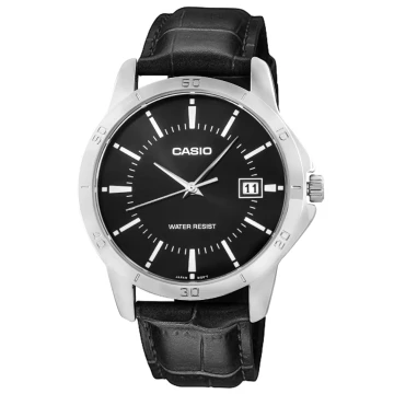 Zegarek męski Casio MTP-V004L-1AUDF na czarnym pasku, czarna tarcza