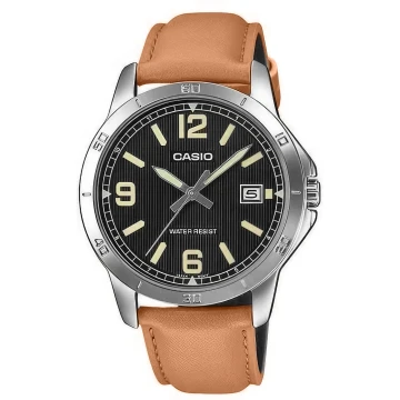 Zegarek męski Casio MTP-V004L-1B2UDF na brązowym pasku, czarna tarcza
