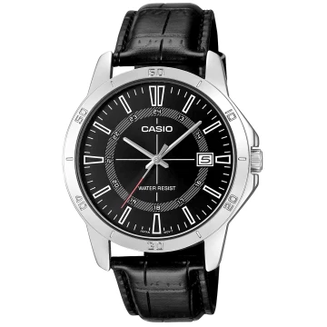 Zegarek męski Casio MTP-V004L-1CUDF na czarnym pasku, czarna tarcza