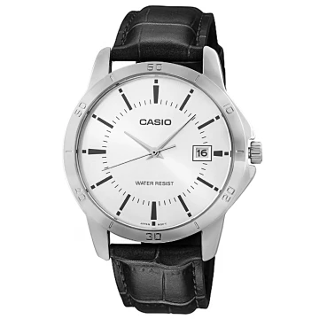 Zegarek męski Casio MTP-V004L-7AUDF na czarnym pasku, srebrna tarcza