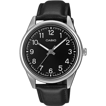 Zegarek męski Casio MTP-V005L-1B4UDF na czarnym pasku, czarna tarcza