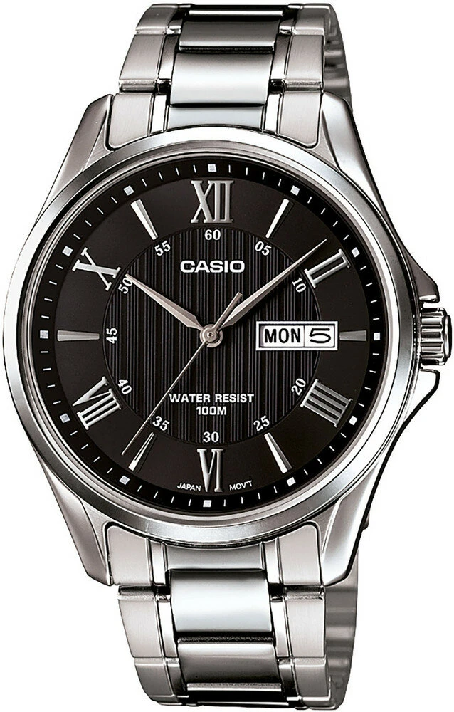 Zegarek męski Casio MTP-1384D-1AVEF na srebrnej bransolecie, czarna tarcza Zegarek męski Casio MTP-1384D-1AVEF na srebrnej bransolecie, czarna tarcza