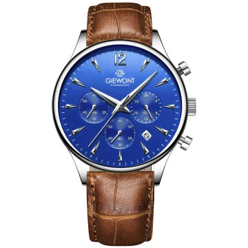 Zegarek męski Giewont GW6310-A5 Chronograph Sapphire na pasku brązowym, niebieska tarcza