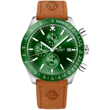 Zegarek męski Giewont GW8720-A3 Chronograph Sapphire na pasku brązowym, zielona tarcza