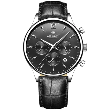 Zegarek męski Giewont GW6310-A2 Chronograph Sapphire na pasku czarnym, czarna tarcza
