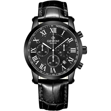 Zegarek męski Giewont GW6260-A3 Chronograph Sapphire na pasku czarnym, czarna tarcza