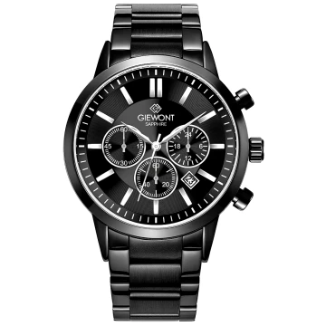 Zegarek męski Giewont GW8510-B2 Chronograph Sapphire na bransolecie srebrnej, czarna tarcza