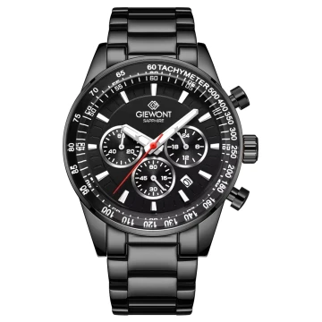Zegarek męski Giewont GW9140-B2 Chronograph Sapphire na bransolecie czarnej, czarna tarcza