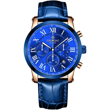 Zegarek męski Giewont GW6260-A5 Chronograph Sapphire na pasku granatowym, niebieska tarcza