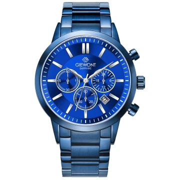 Zegarek męski Giewont GW8510-B4 Chronograph Sapphire na bransolecie niebieskiej, niebieska tarcza