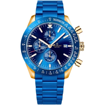 Zegarek męski Giewont GW8720-B5 Chronograph Sapphire na bransolecie niebieskiej, niebieska tarcza