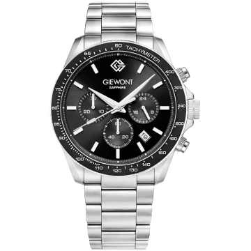 Zegarek męski Giewont GW3520-B2 Chronograph Sapphire na bransolecie srebrnej, czarna tarcza
